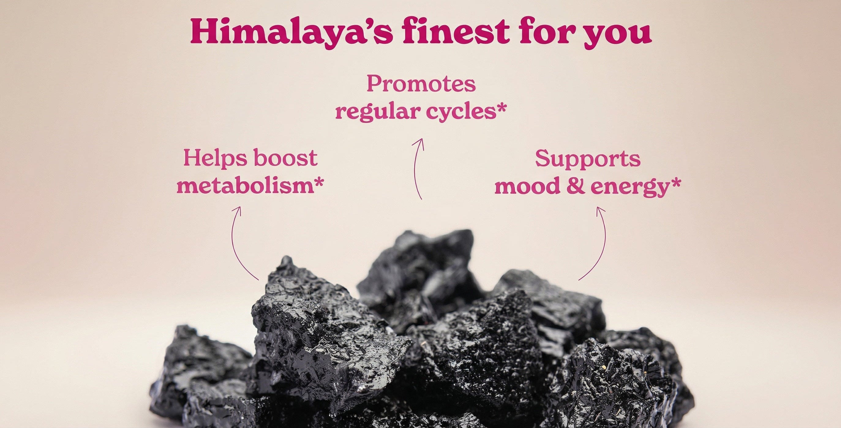 Advertisement for Himalayan salt rocks with text highlighting benefits on a beige background